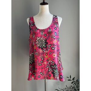 Loft Women's Sleeveless Round Neck  Pink Mixed  Floral Flounce Top